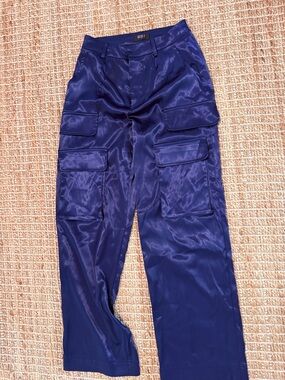 The Reset Satin Cargo Straight-Leg Pants in Deep Blue